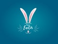 Happy Easter greeting card with Bunny Ears. Vector isolated Illustration with blue background